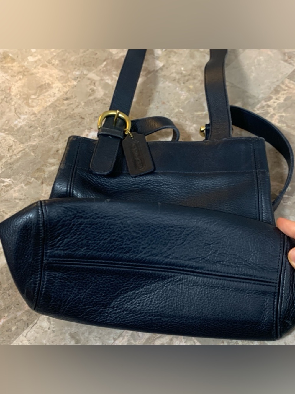 Coach Vintage Waverly SoHo Buckle Bag Shoulder Purse Navy Blue Brass Gold Tone! - Picture 16 of 16
